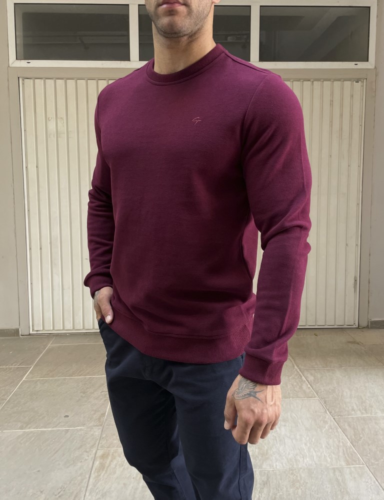 Ανδρική μπορντό πλεκτή βαμβακερή μακρυμάνικη μπλούζα 2308K φωτογραφία